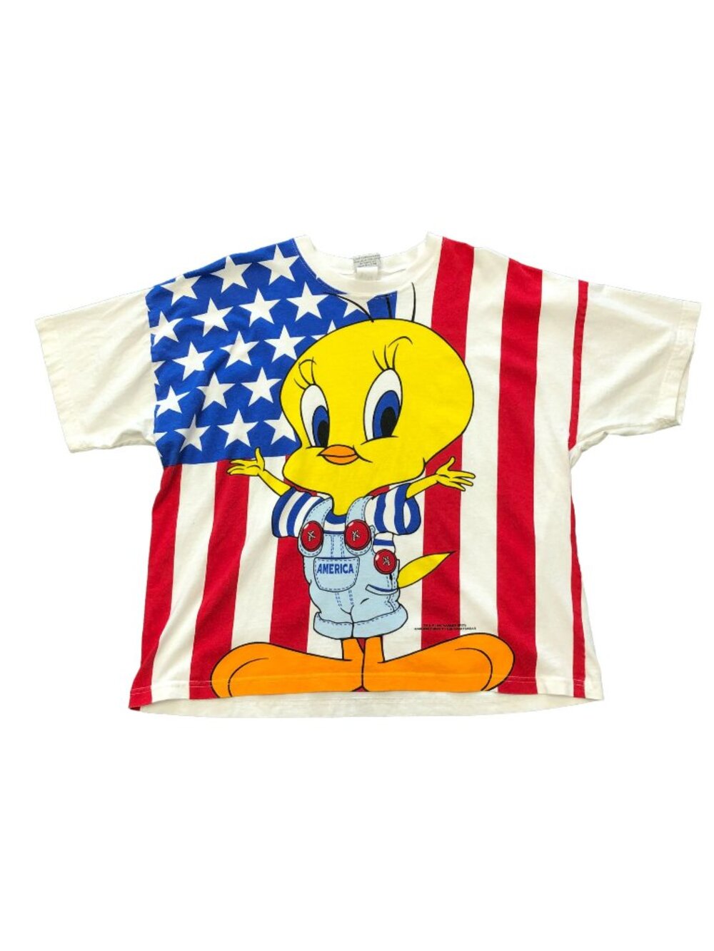 Vintage Tweety Bird American Flag White T-Shirt - Size XL